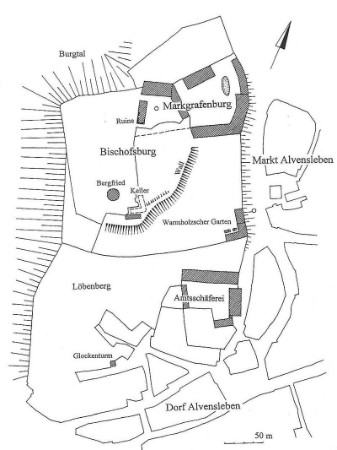 Lageplan des Burgberges in Alvensleben nach der Separationskarte 1833/35